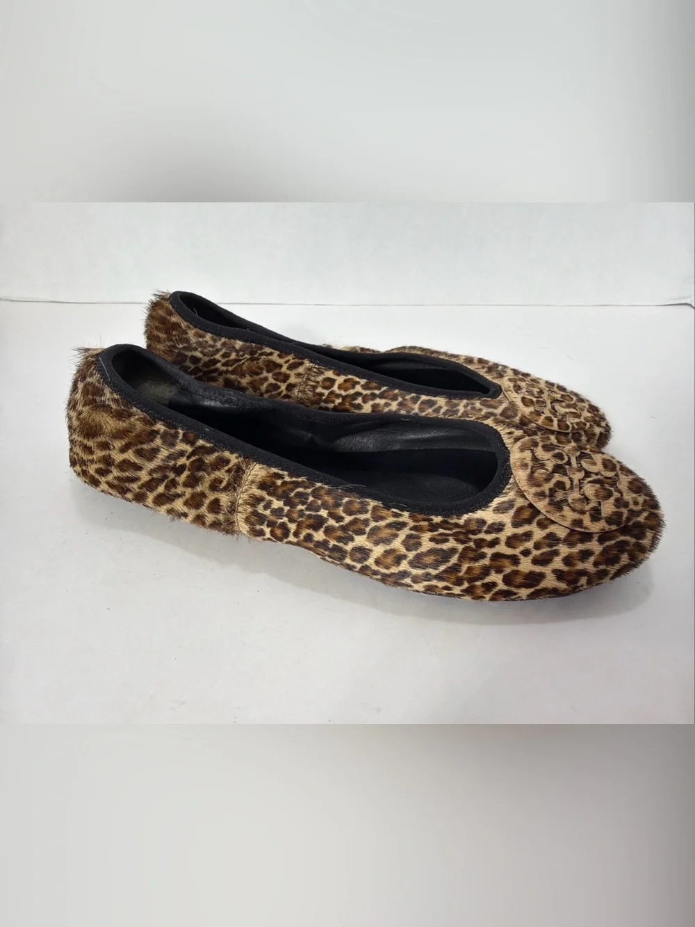 Tory Burch REVA TRAVEL BALLET FLATS Shoes PRINTED HAIR LEOPARD US 6 VGC